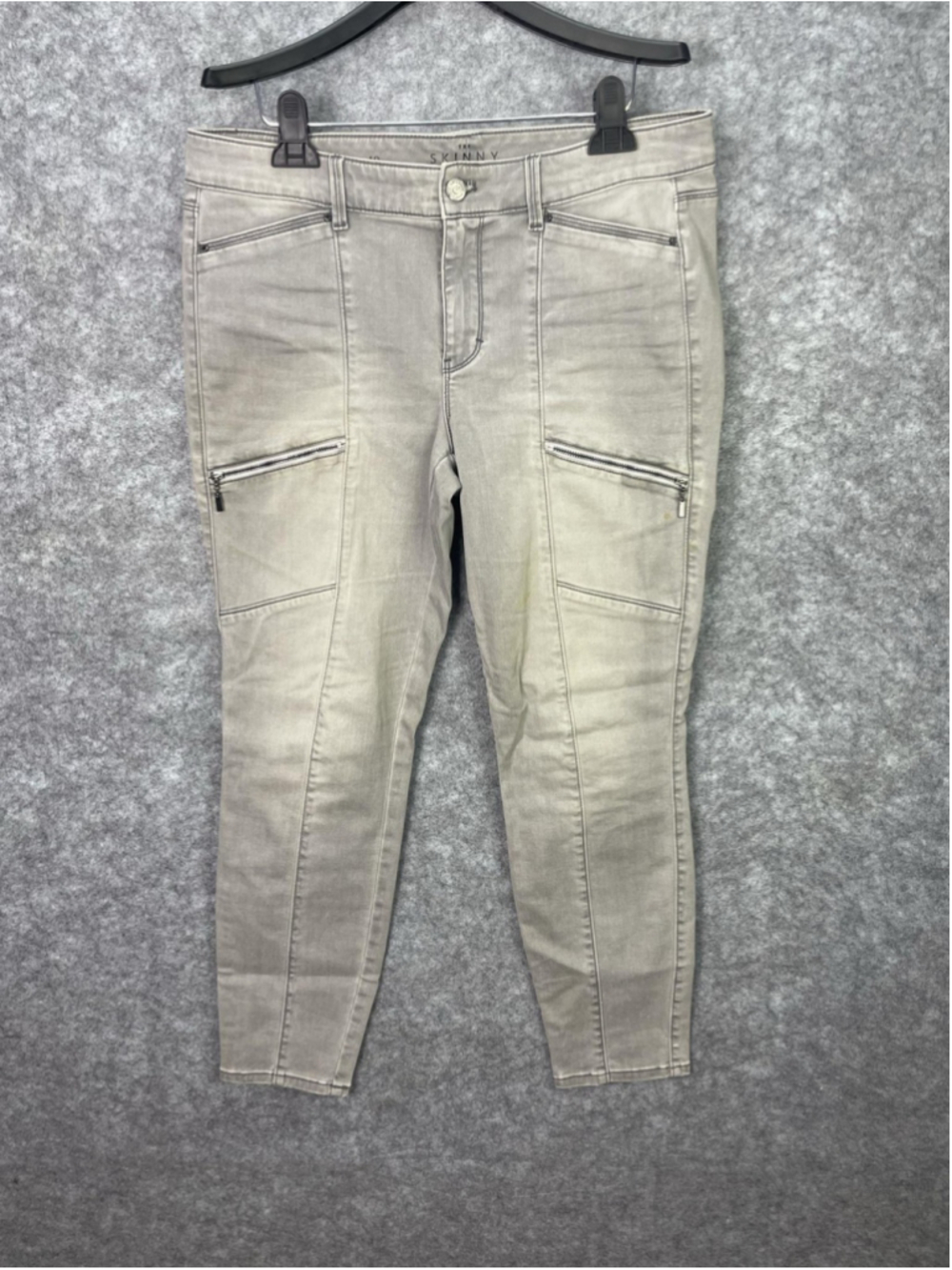 White House Black Market Skinny Jeans Womens 10 Gray Zip Stretch Ankle Denim